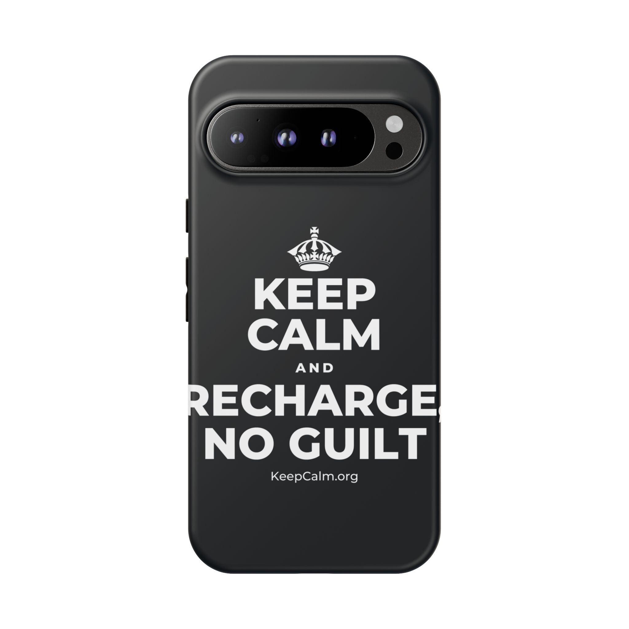 KEEP CALM AND RECHARGE, NO GUILT Phone Case (Dark)