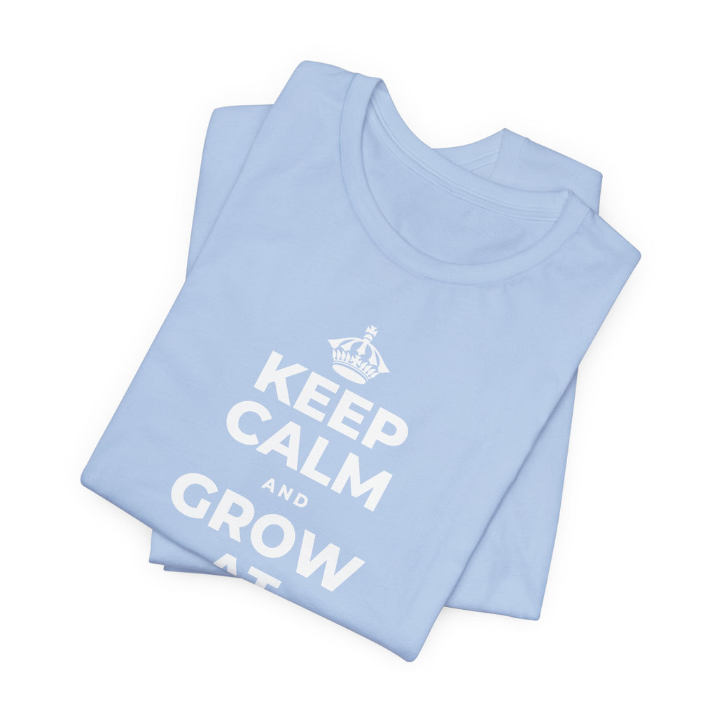 KEEP CALM AND GROW AT YOUR OWN PACE T-Shirt (Baby Blue–Silver)