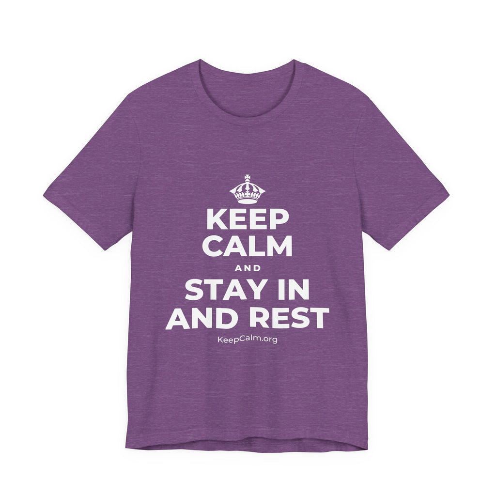 KEEP CALM AND STAY IN AND REST T-Shirt (Baby Blue–Silver)