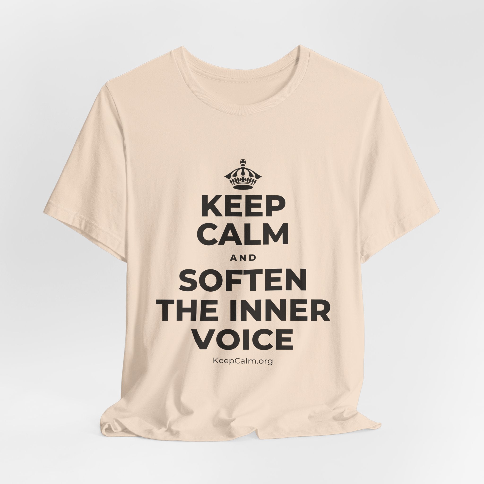 KEEP CALM AND SOFTEN THE INNER VOICE T-Shirt (Soft Cream–Heather Mauve)