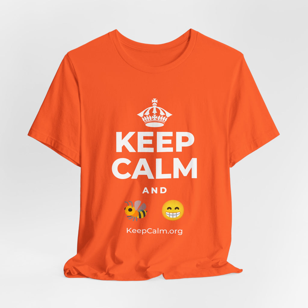 KEEP CALM AND BEE HAPPY T-Shirt (Baby Blue–Silver)
