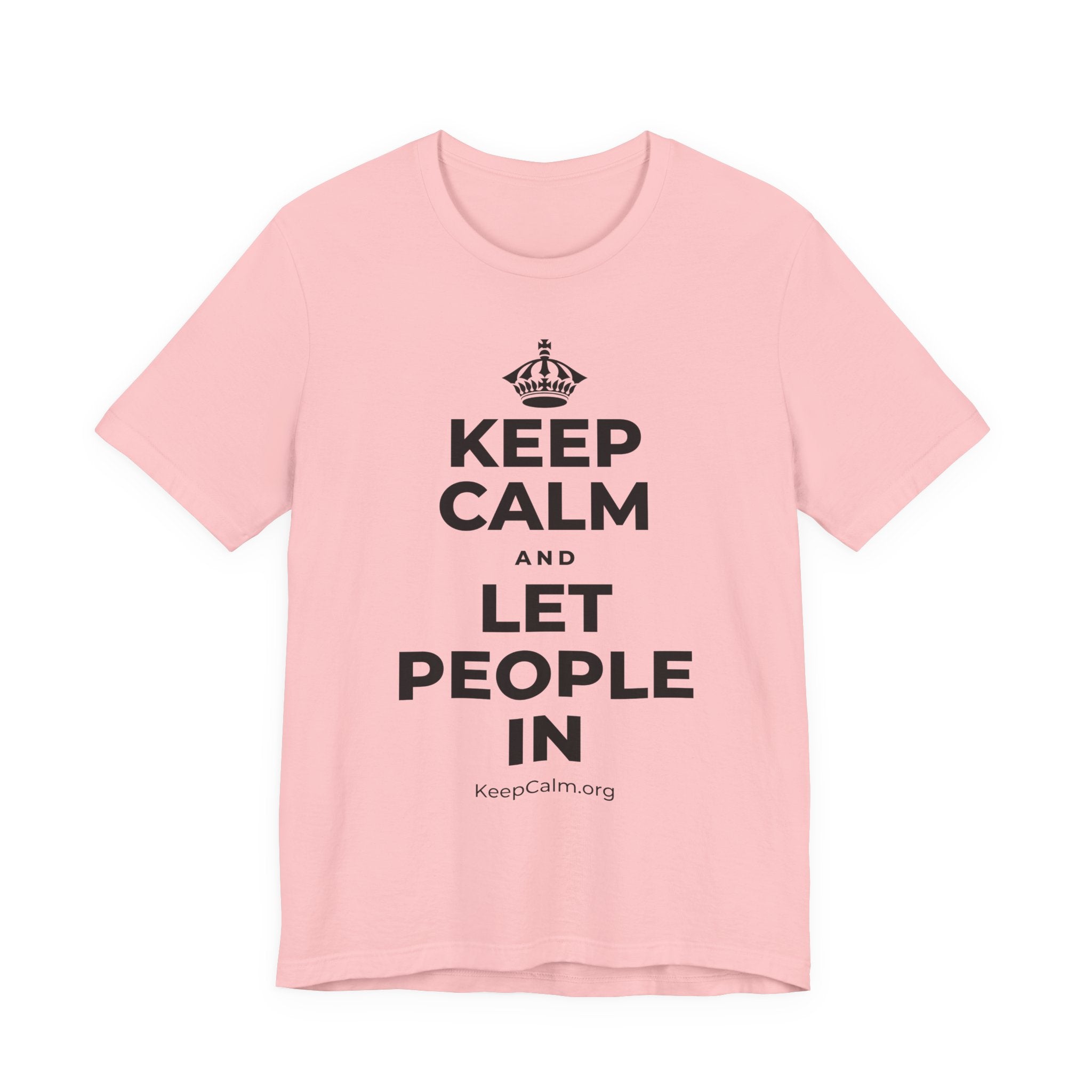KEEP CALM AND LET PEOPLE IN T-Shirt (White–Asphalt)