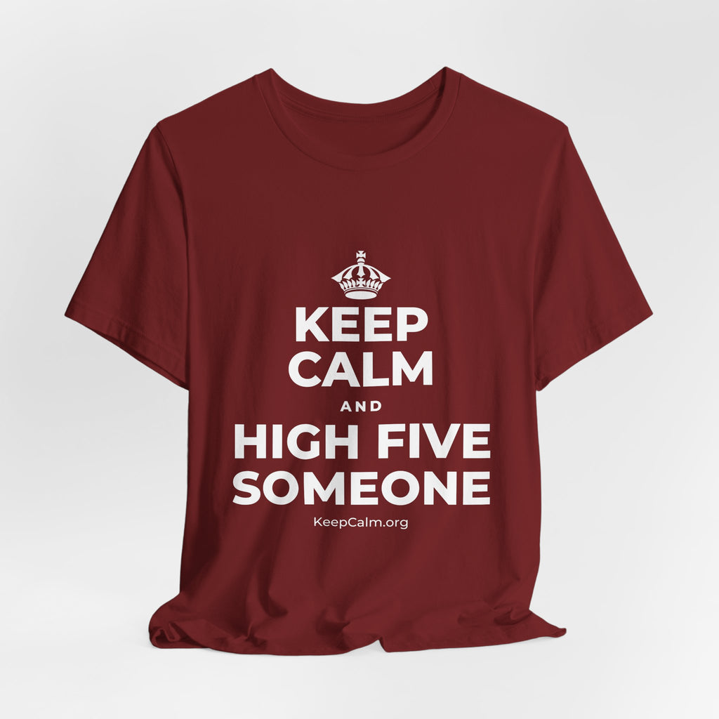 KEEP CALM AND HIGH FIVE SOMEONE T-Shirt (Baby Blue–Silver)
