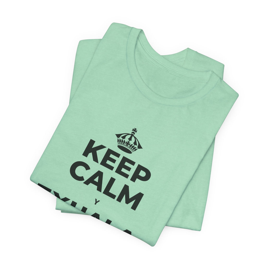 KEEP CALM Y EXHALA, ES VIERNES T-Shirt (Baby Blue–Silver)