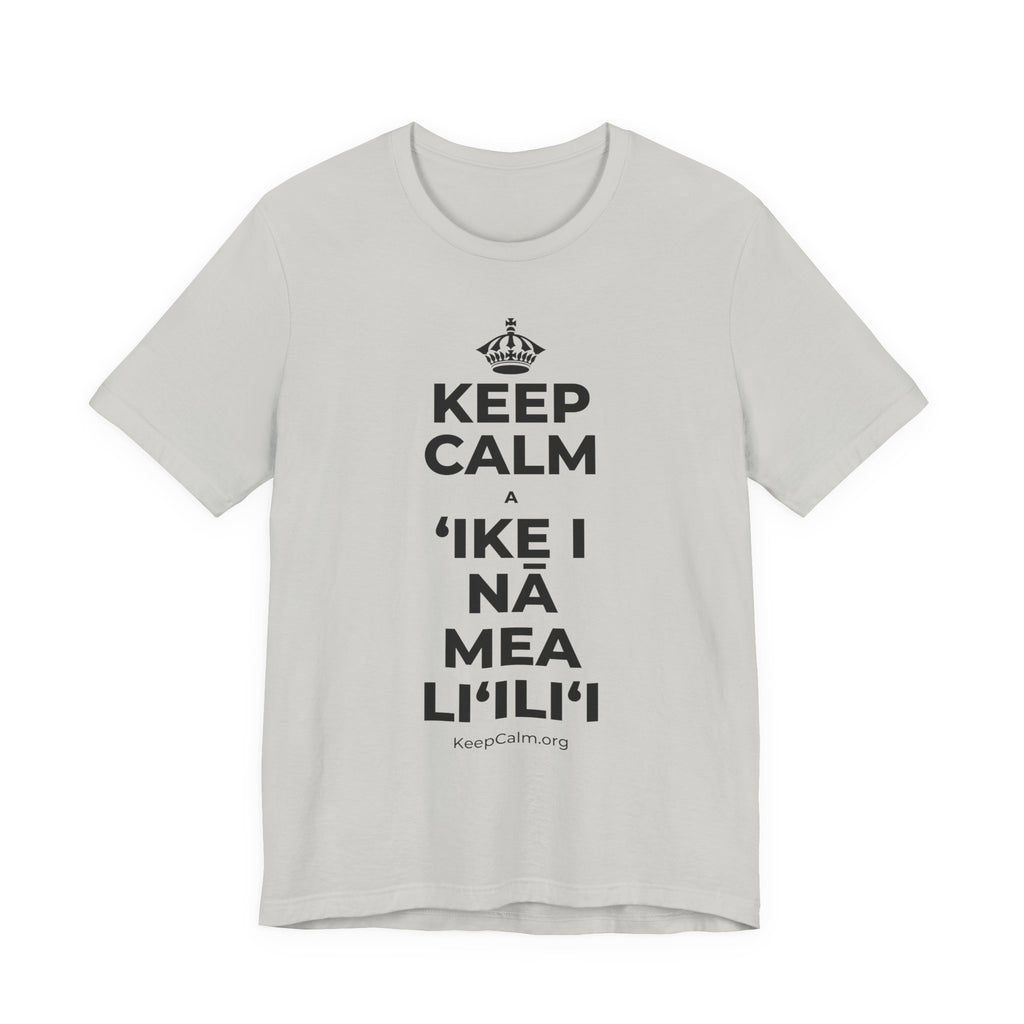 KEEP CALM A ʻIKE I NĀ MEA LIʻILIʻI T-Shirt (Baby Blue–Silver)