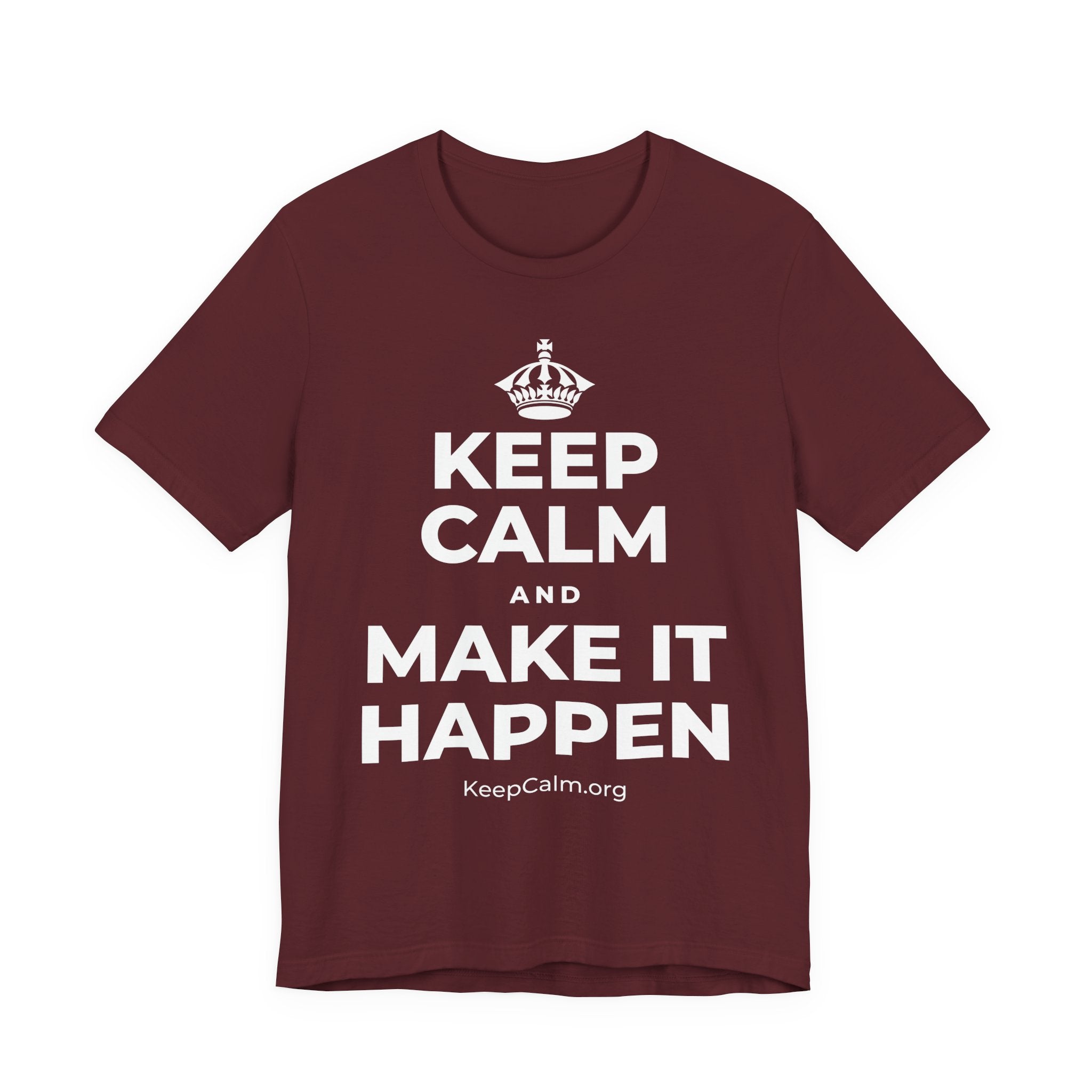 KEEP CALM AND MAKE IT HAPPEN T-Shirt (Baby Blue–Silver)