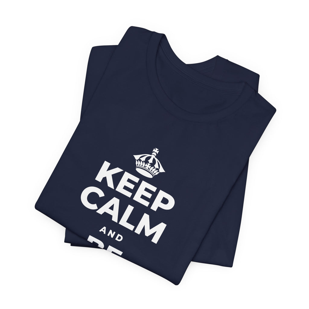 KEEP CALM AND BE STRONG LIKE A 🦕 T-Shirt (White–Asphalt)