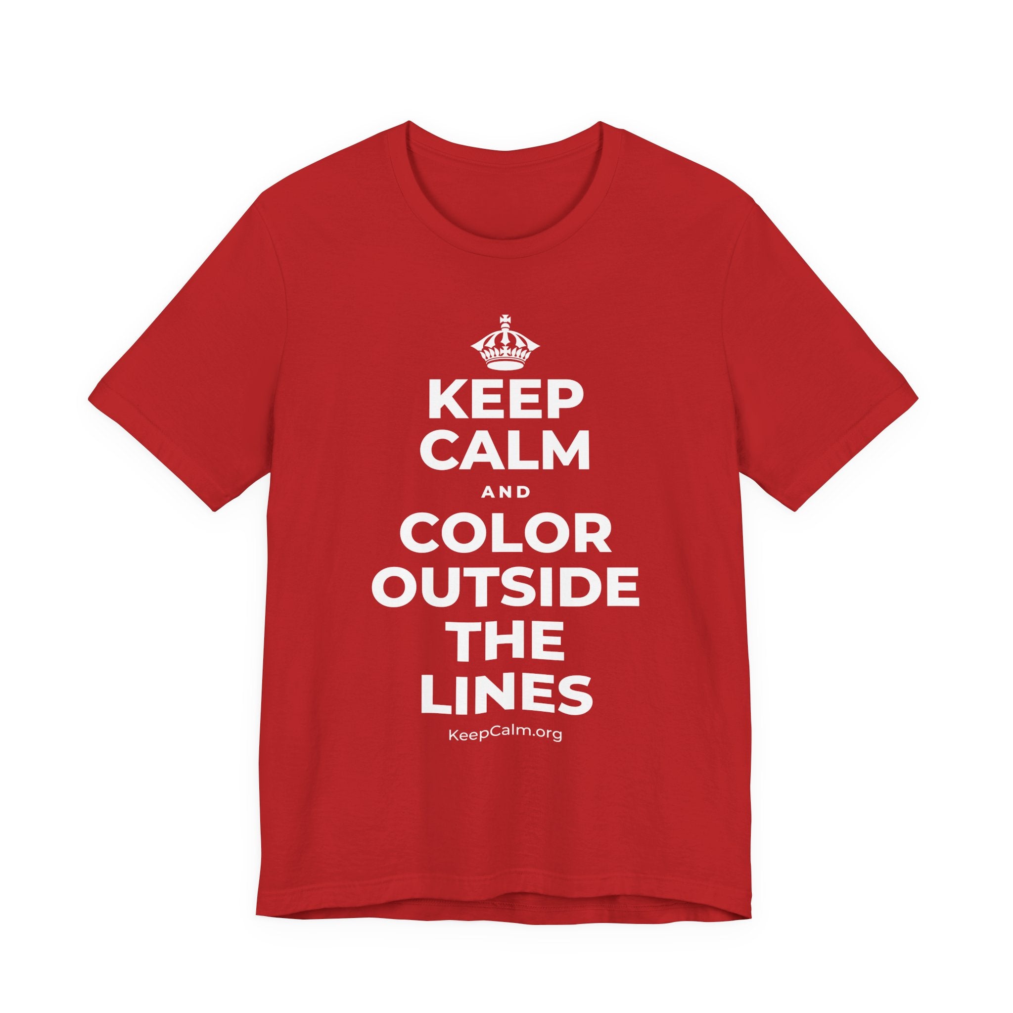 KEEP CALM AND COLOR OUTSIDE THE LINES T-Shirt (White–Asphalt)