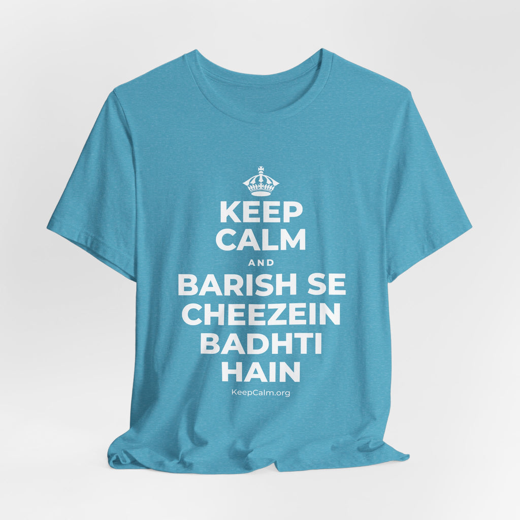 KEEP CALM AND BARISH SE CHEEZEIN BADHTI HAIN T-Shirt (Soft Cream–Heather Mauve)