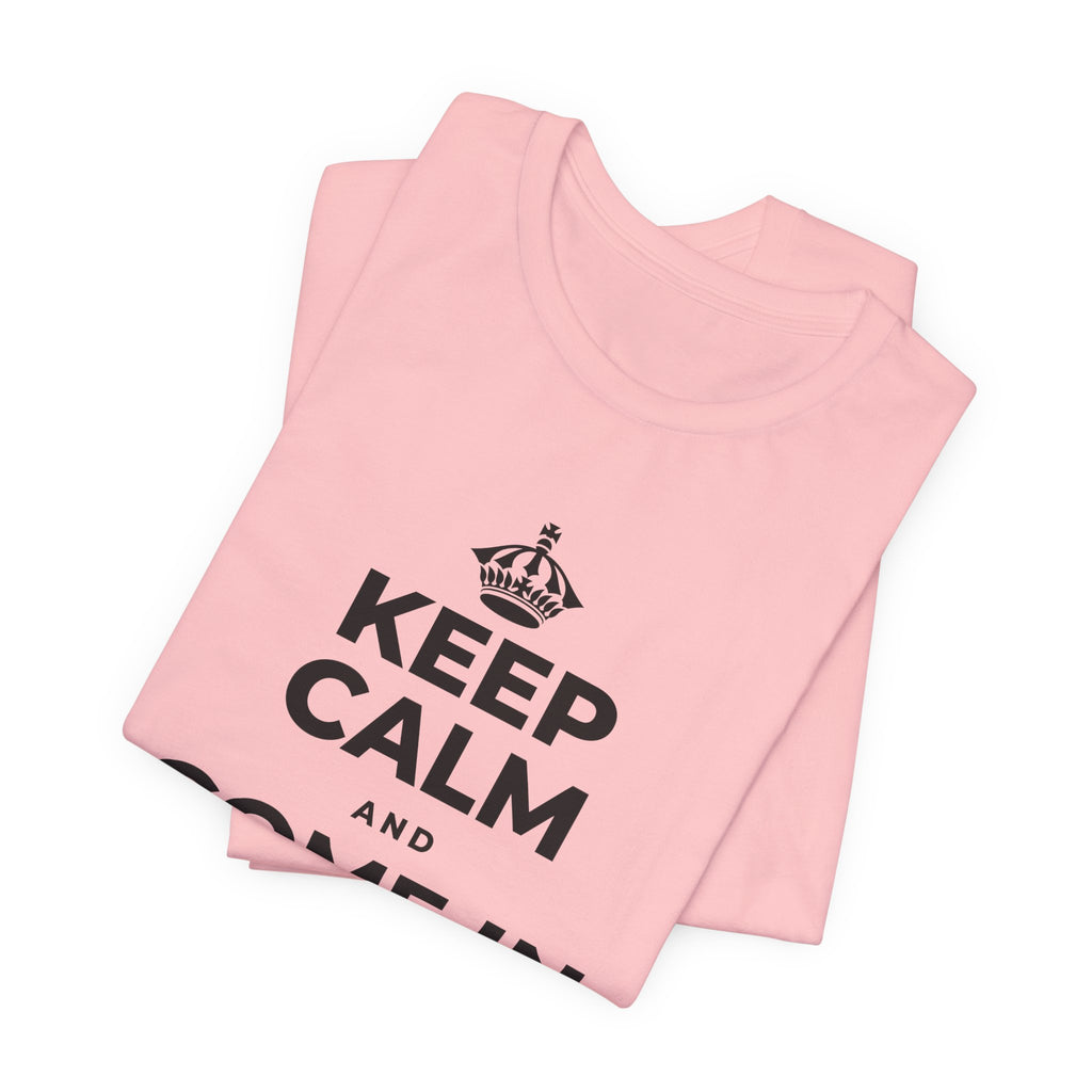 KEEP CALM AND COME IN FROM THE COLD T-Shirt (White–Asphalt)