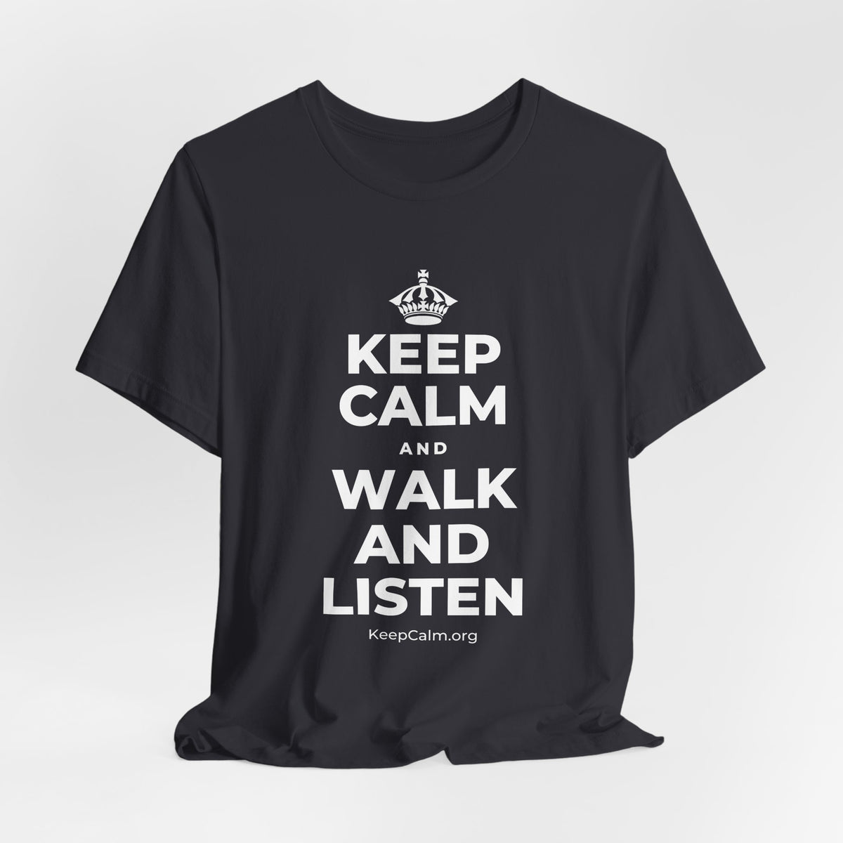 KEEP CALM AND WALK AND LISTEN T-Shirt (Baby Blue–Silver)