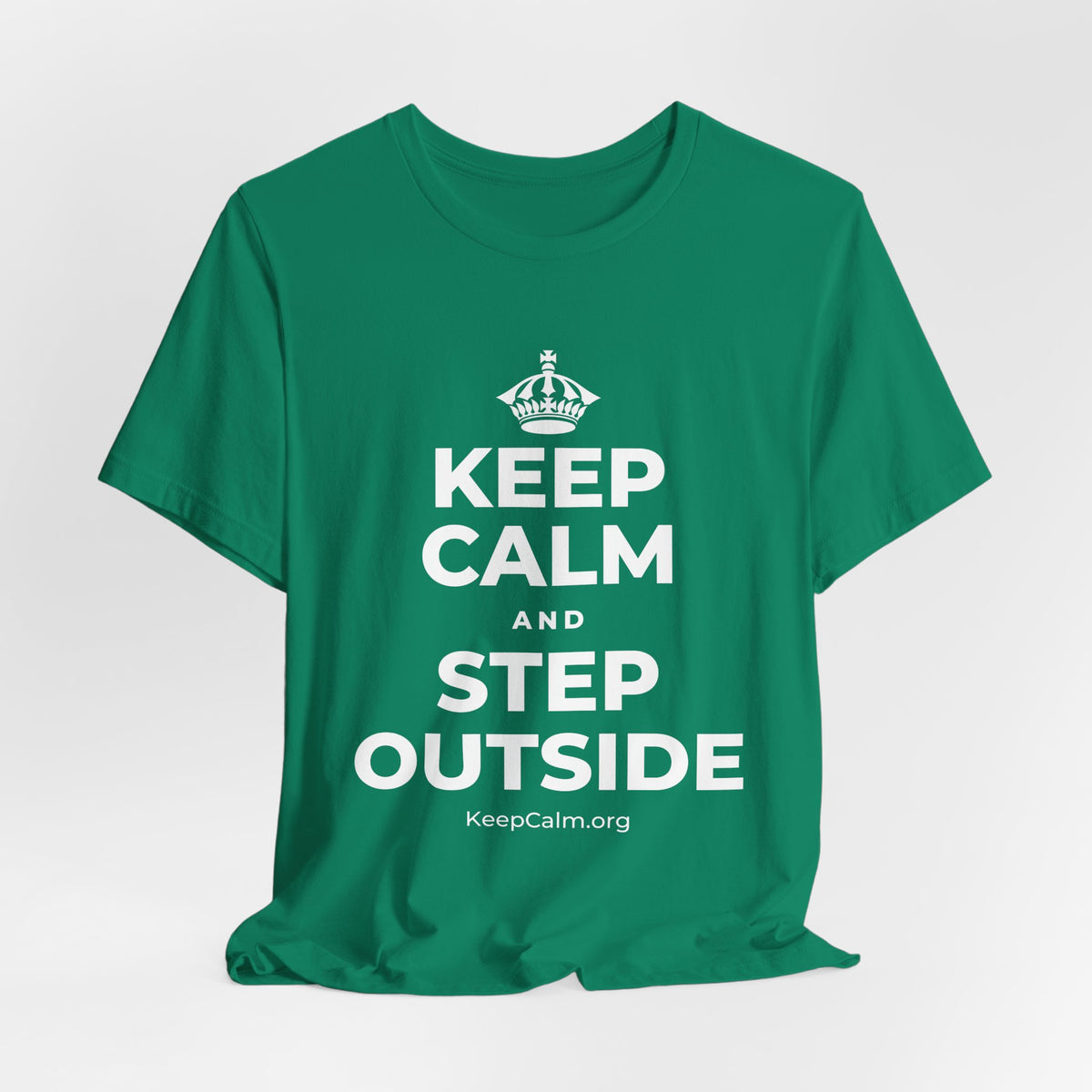 KEEP CALM AND STEP OUTSIDE T-Shirt (White–Asphalt)