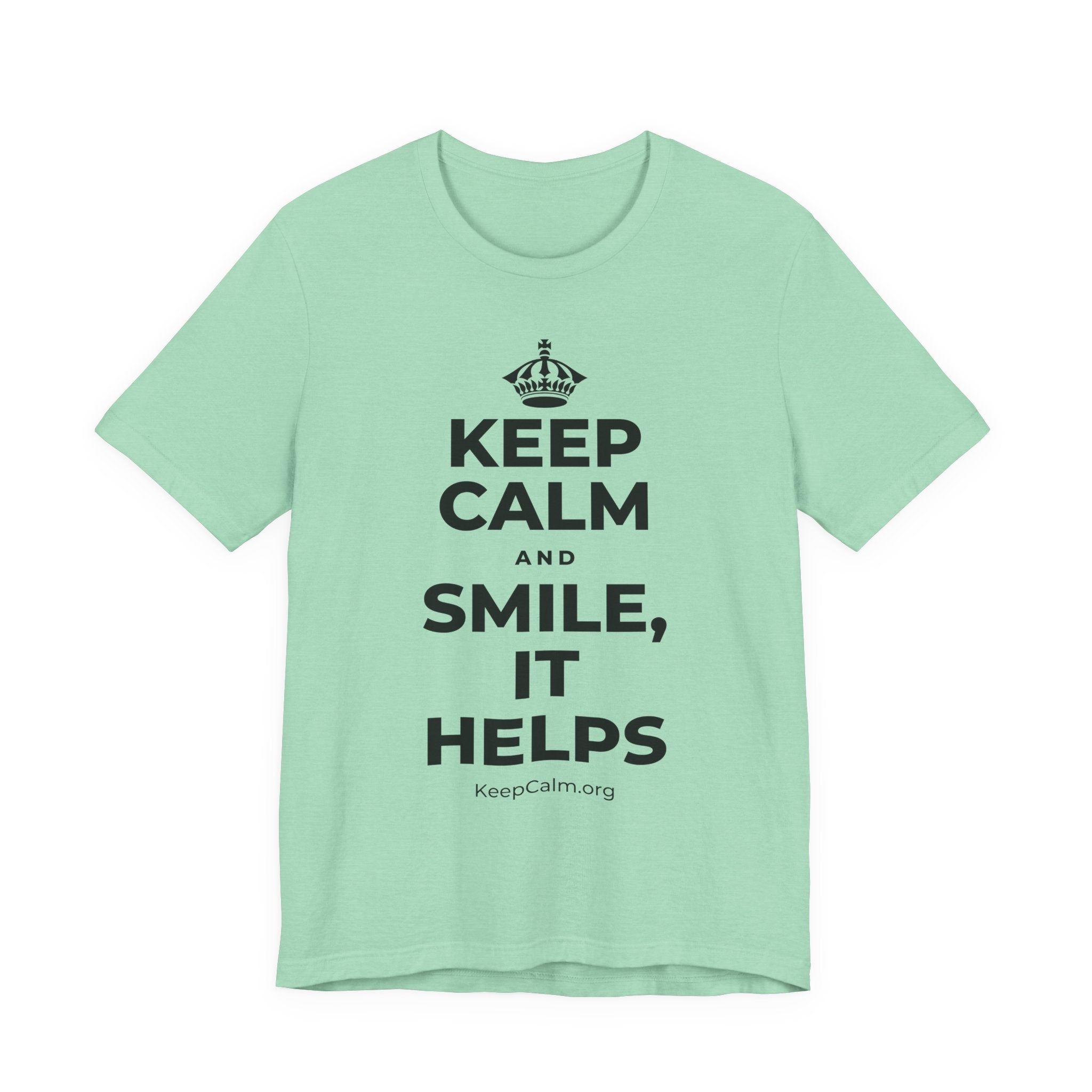 KEEP CALM AND SMILE, IT HELPS T-Shirt (Baby Blue–Silver)