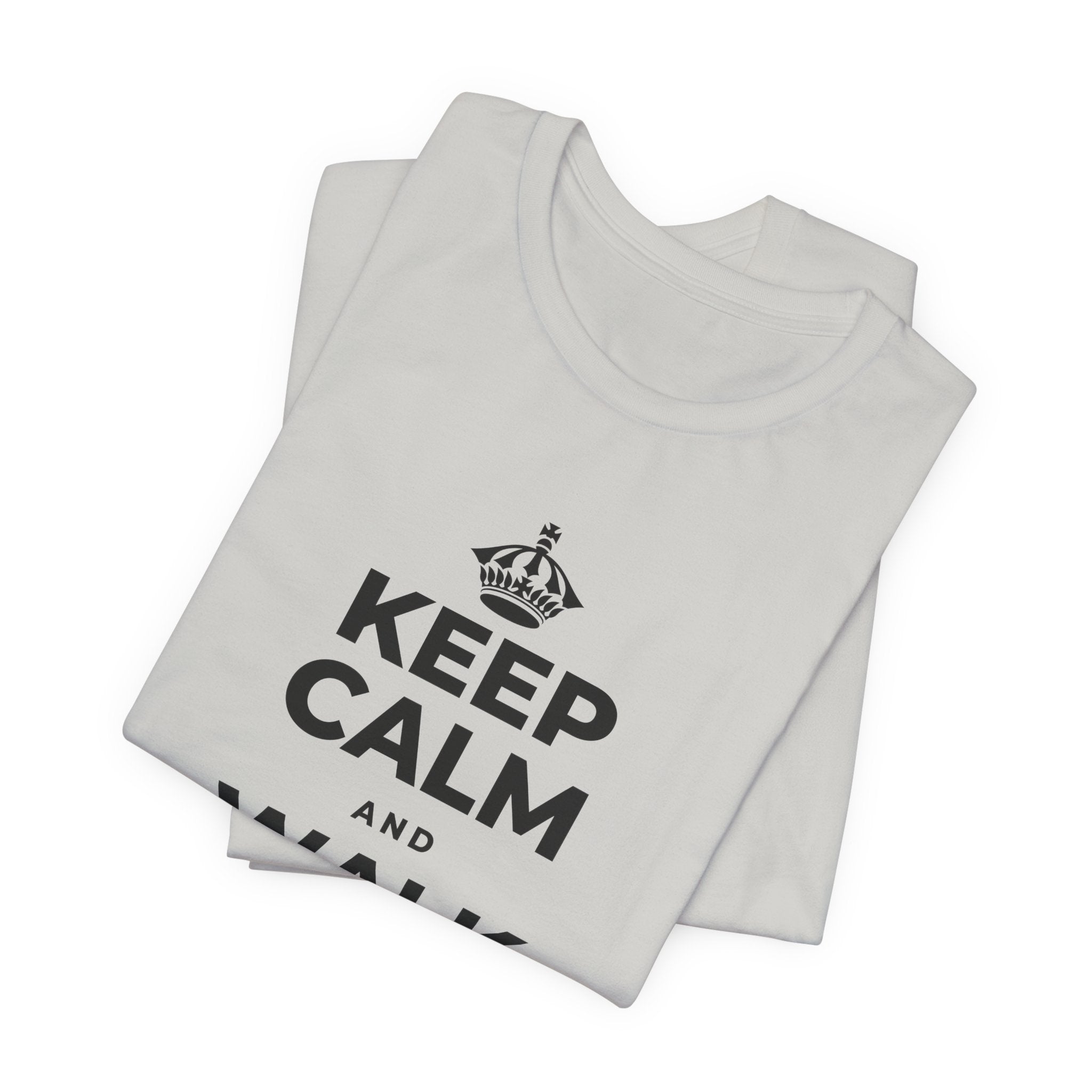 KEEP CALM AND WALK AND LISTEN T-Shirt (Baby Blue–Silver)