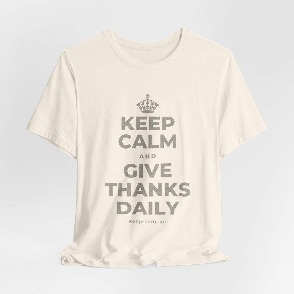 KEEP CALM AND GIVE THANKS DAILY T-Shirt (White–Asphalt)