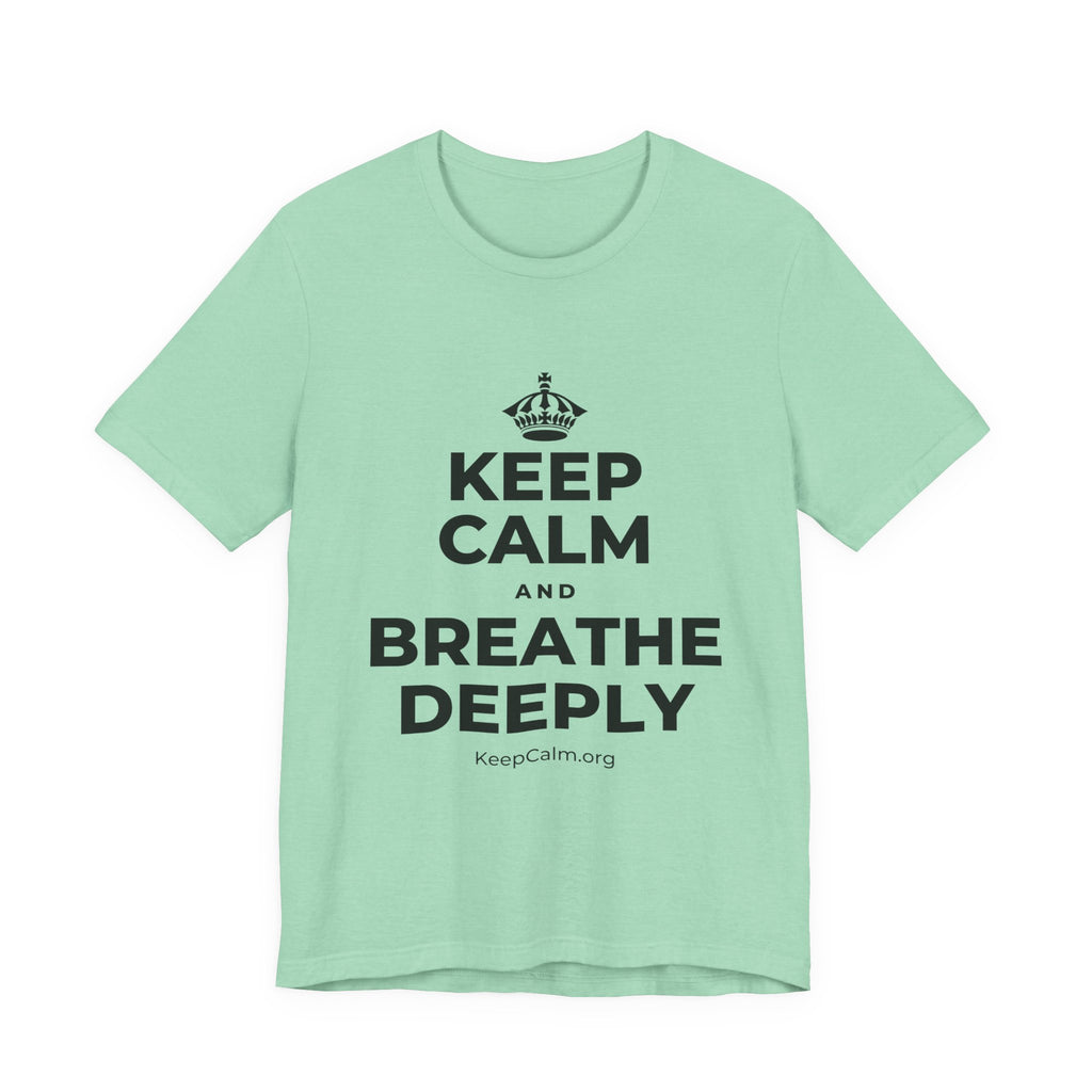 KEEP CALM AND BREATHE DEEPLY T-Shirt (Baby Blue–Silver)