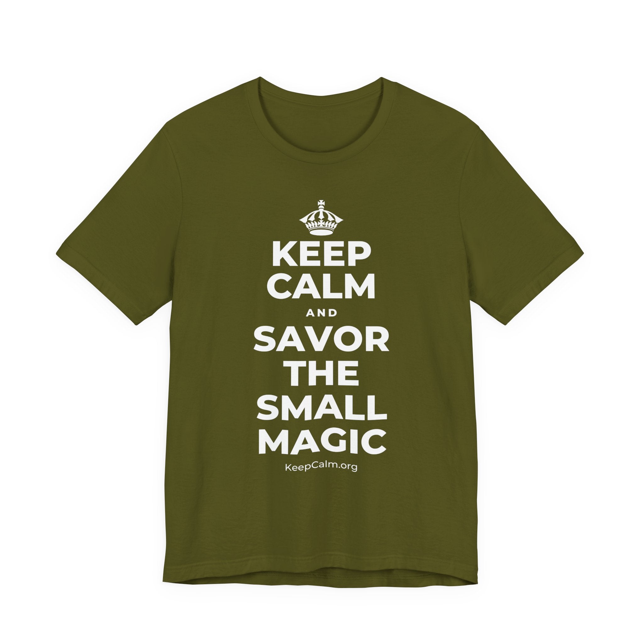 KEEP CALM AND SAVOR THE SMALL MAGIC T-Shirt (Baby Blue–Silver)