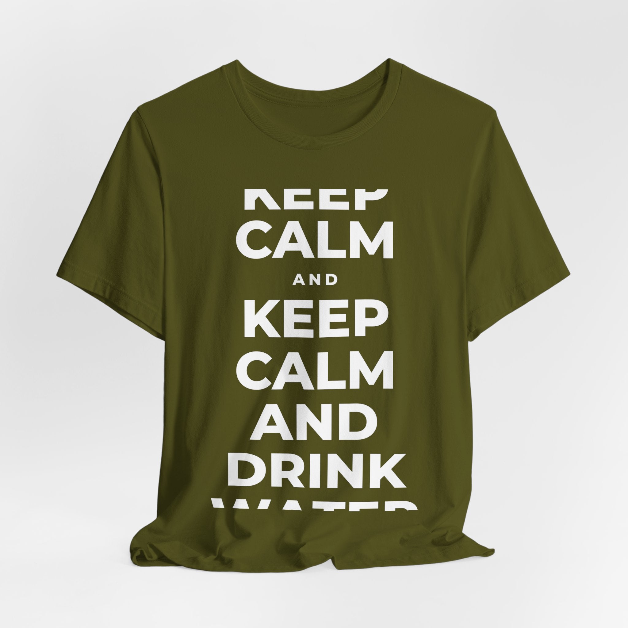 KEEP CALM AND DRINK WATER T-Shirt (Baby Blue–Silver)