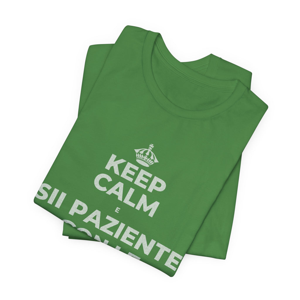 KEEP CALM E SII PAZIENTE CON LE NUOVE ABITUDINI T-Shirt (Baby Blue–Silver)
