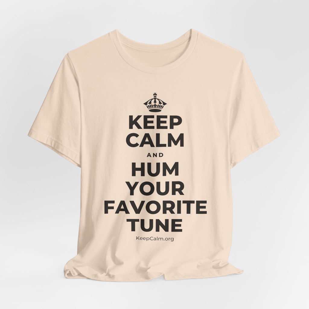KEEP CALM AND HUM YOUR FAVORITE TUNE T-Shirt (Soft Cream–Heather Mauve)