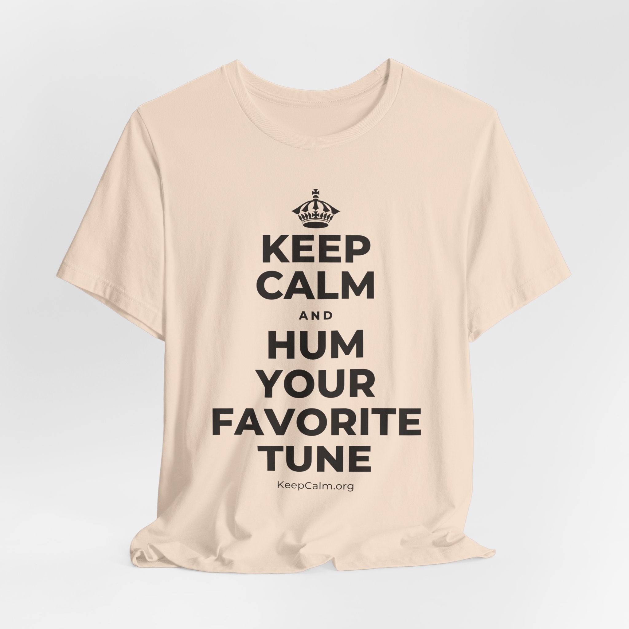 KEEP CALM AND HUM YOUR FAVORITE TUNE T-Shirt (Soft Cream–Heather Mauve)