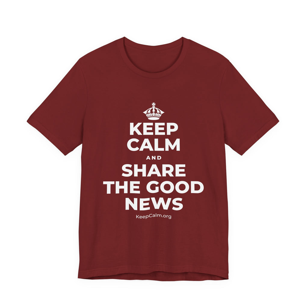KEEP CALM AND SHARE THE GOOD NEWS T-Shirt (Baby Blue–Silver)