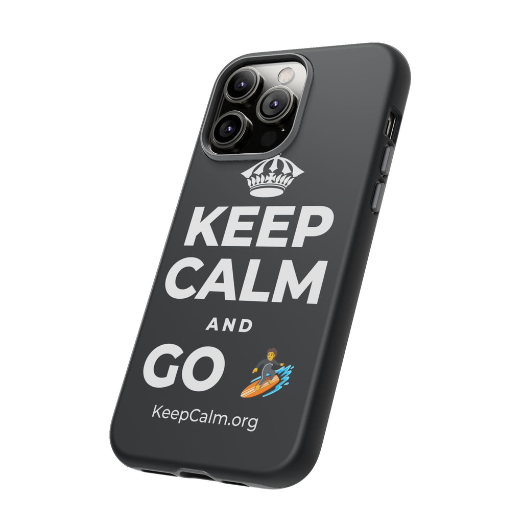 KEEP CALM AND GO 🏄 Phone Case (Dark)