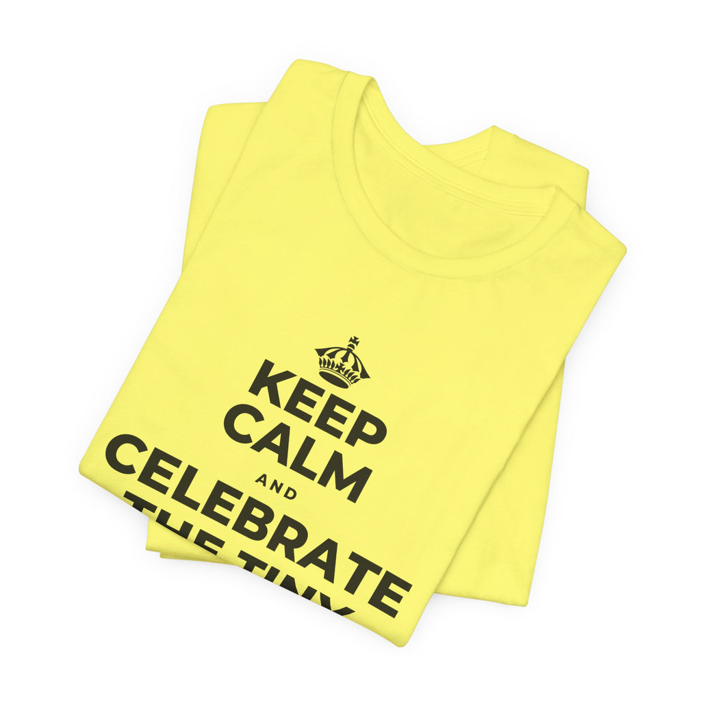 KEEP CALM AND CELEBRATE THE TINY VICTORIES EVERY SINGLE DAY T-Shirt (Soft Cream–Heather Mauve)