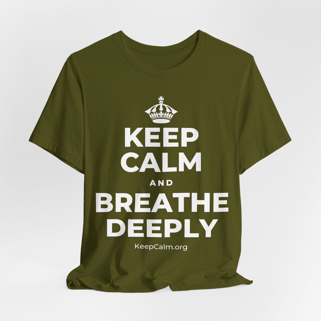 KEEP CALM AND BREATHE DEEPLY T-Shirt (Baby Blue–Silver)