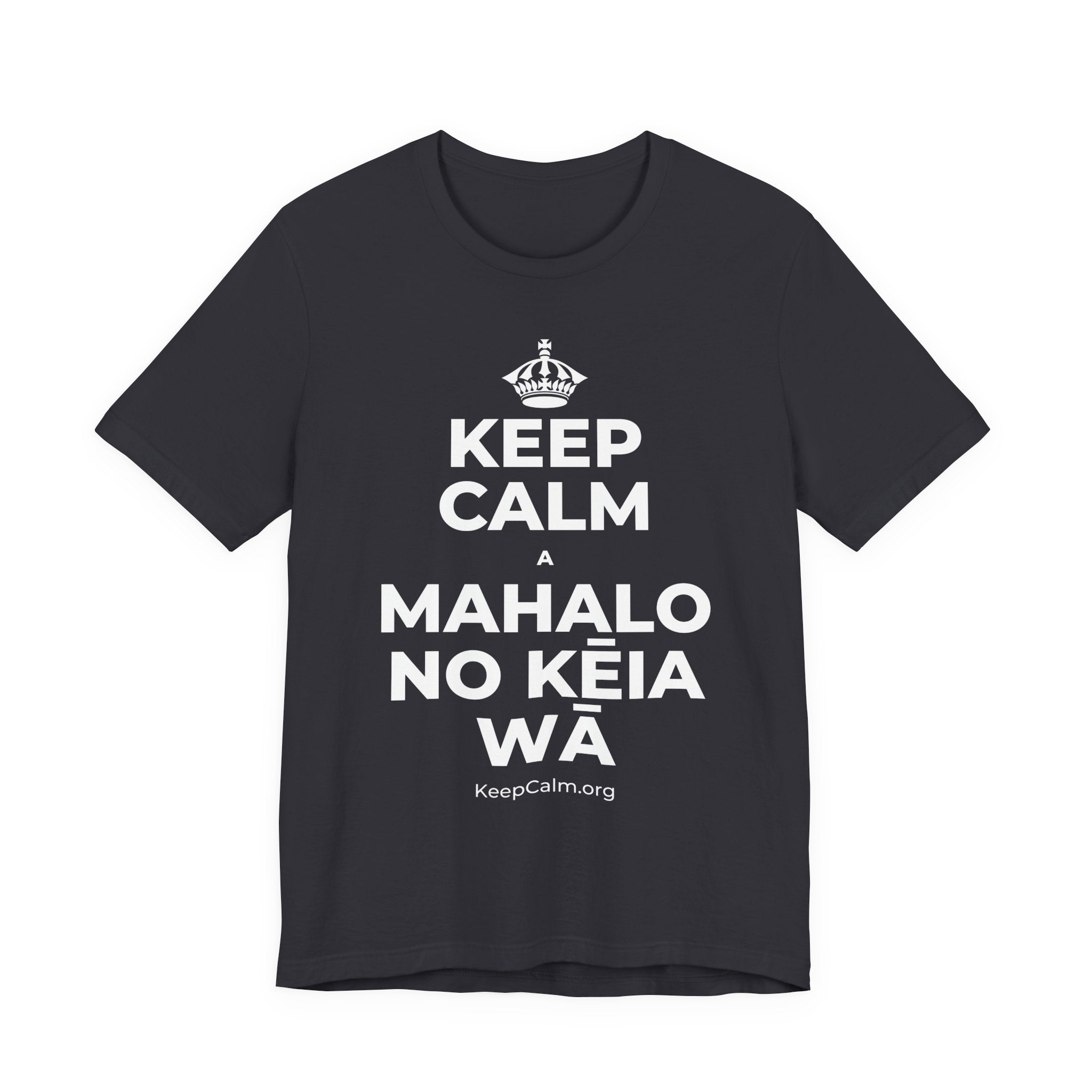 KEEP CALM A MAHALO NO KĒIA WĀ T-Shirt (Baby Blue–Silver)