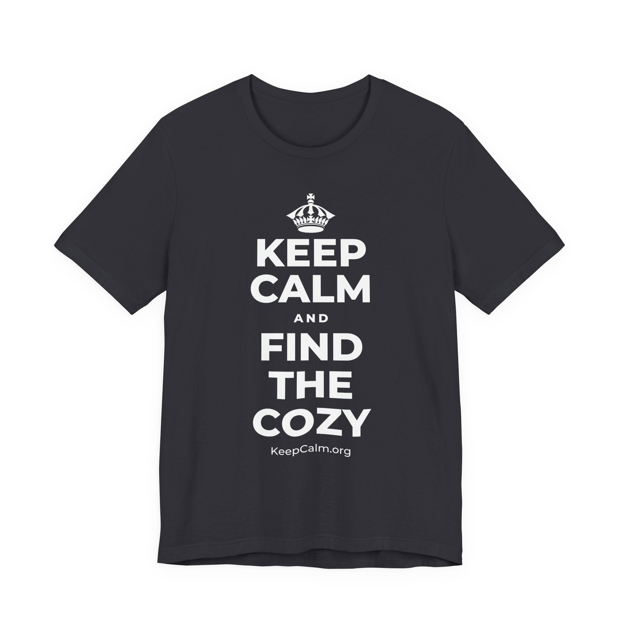 KEEP CALM AND FIND THE COZY T-Shirt (Baby Blue–Silver)
