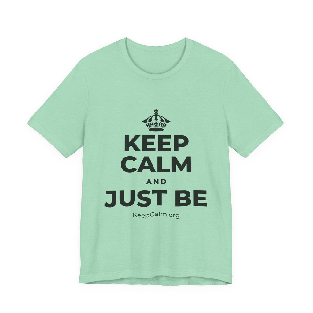 KEEP CALM AND JUST BE T-Shirt (Baby Blue–Silver)