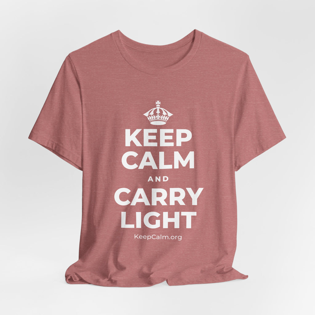 KEEP CALM AND CARRY LIGHT T-Shirt (Soft Cream–Heather Mauve)