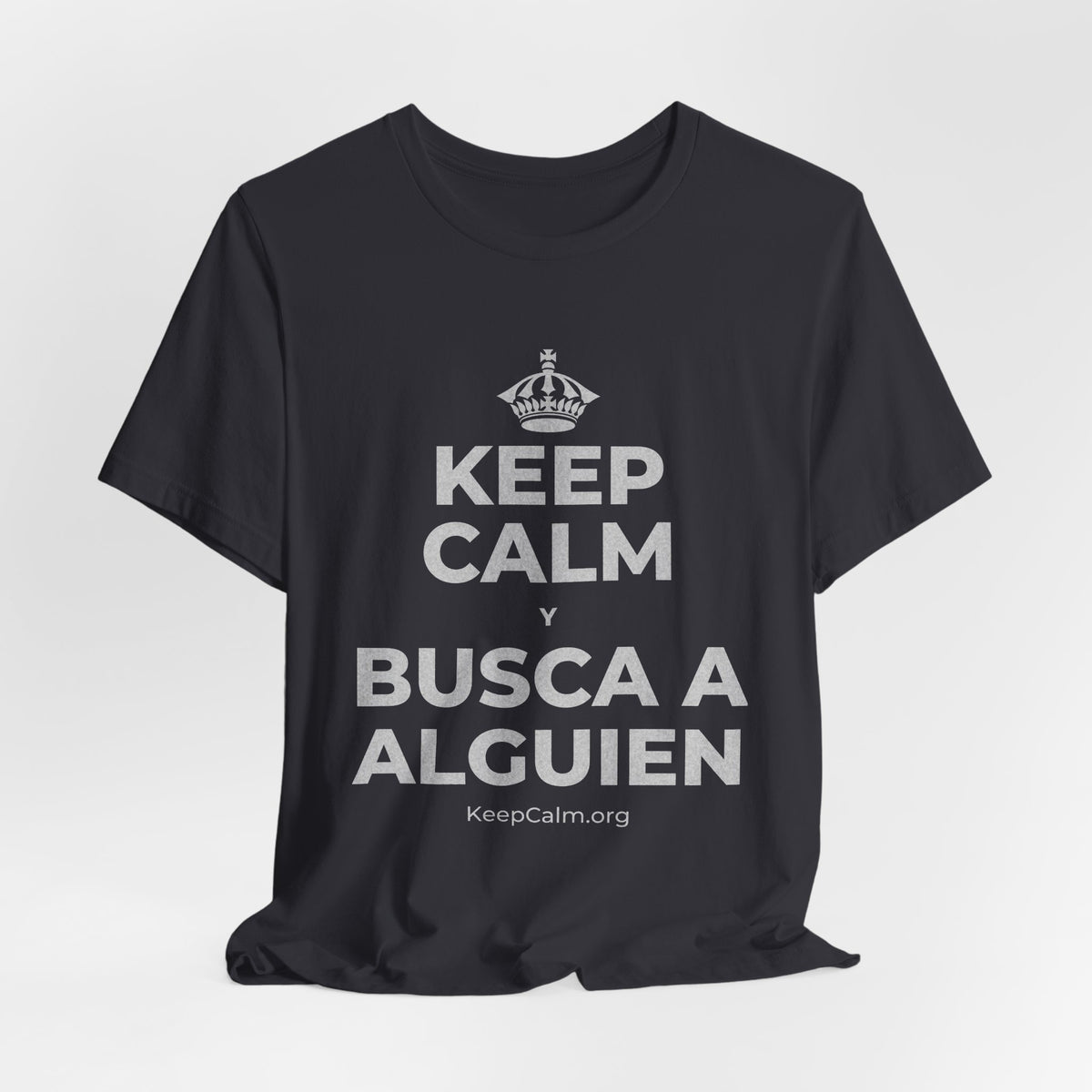 KEEP CALM Y BUSCA A ALGUIEN T-Shirt (Baby Blue–Silver)