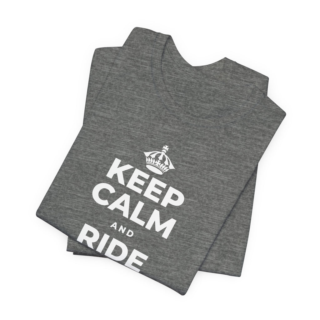 KEEP CALM AND RIDE THE GOOD WAVE T-Shirt (Baby Blue–Silver)