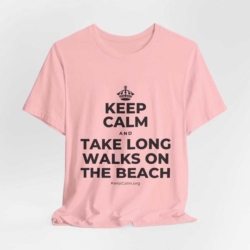 KEEP CALM AND TAKE LONG WALKS ON THE BEACH T-Shirt (White–Asphalt)