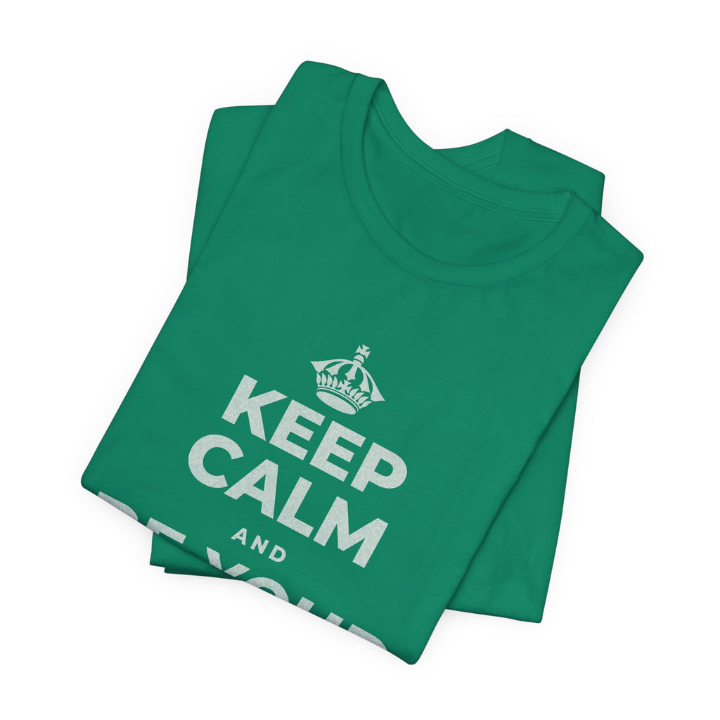KEEP CALM AND BE YOUR OWN FRIEND T-Shirt (White–Asphalt)