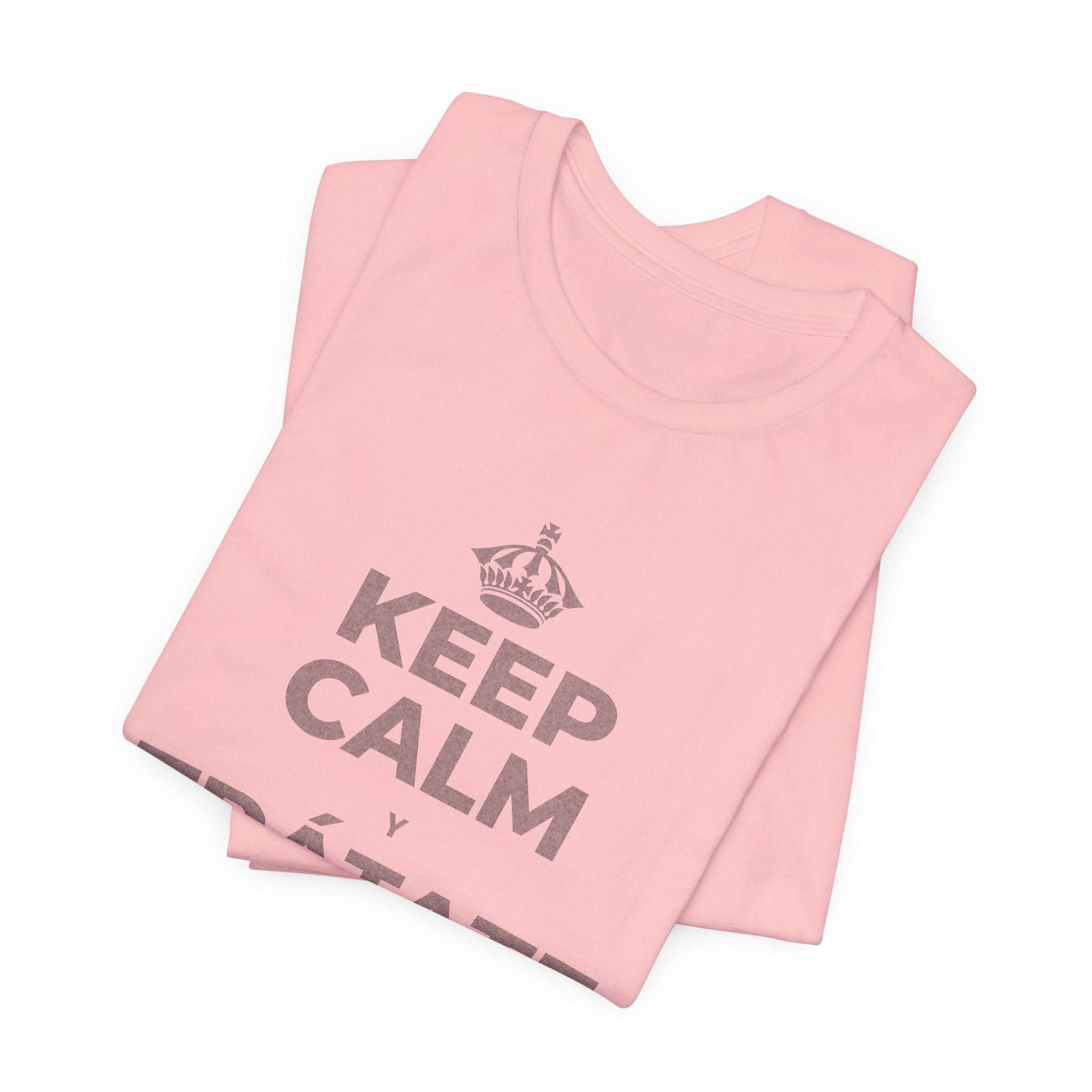 KEEP CALM Y TRÁTATE CON CARIÑO T-Shirt (White–Asphalt)