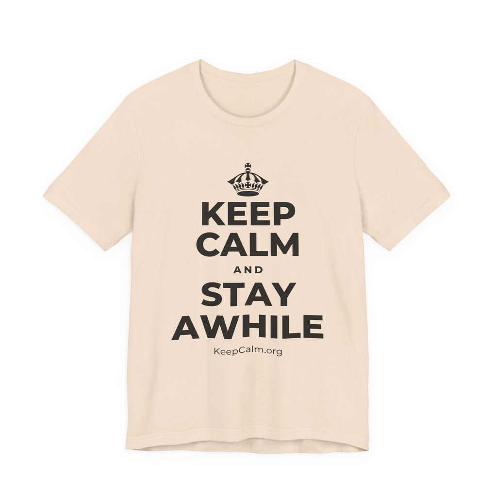 KEEP CALM AND STAY AWHILE T-Shirt (Soft Cream–Heather Mauve)