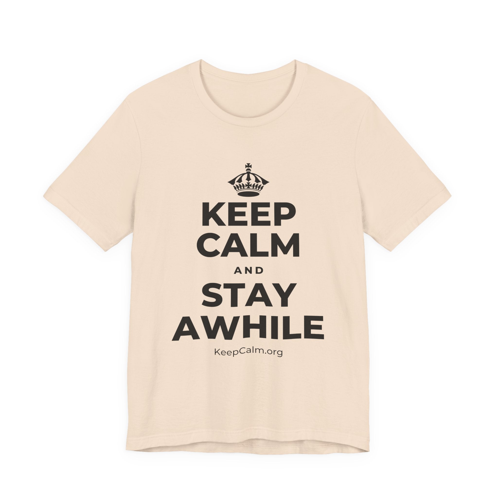 KEEP CALM AND STAY AWHILE T-Shirt (Soft Cream–Heather Mauve)