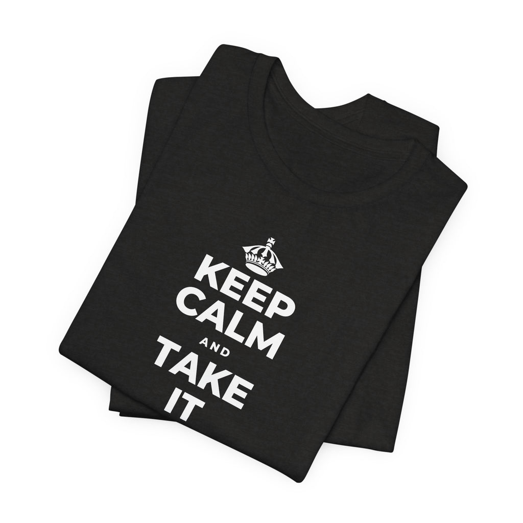 KEEP CALM AND TAKE IT ONE DAY AT A TIME T-Shirt (Soft Cream–Heather Mauve)