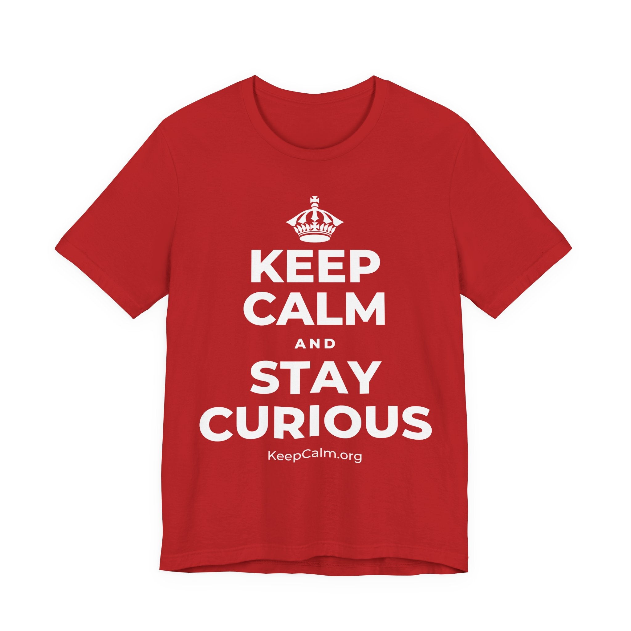 KEEP CALM AND STAY CURIOUS T-Shirt (White–Asphalt)
