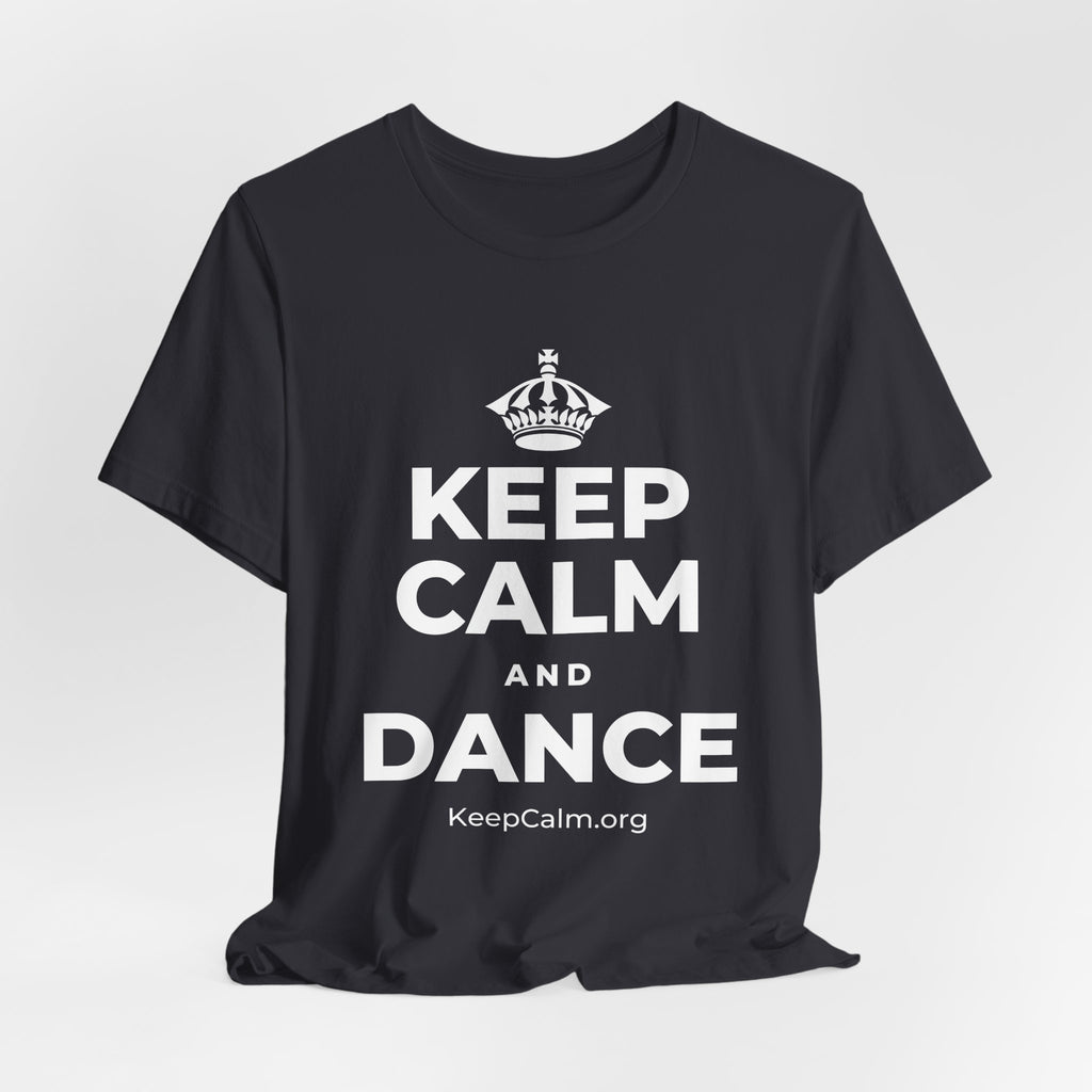 KEEP CALM AND DANCE T-Shirt (Baby Blue–Silver)