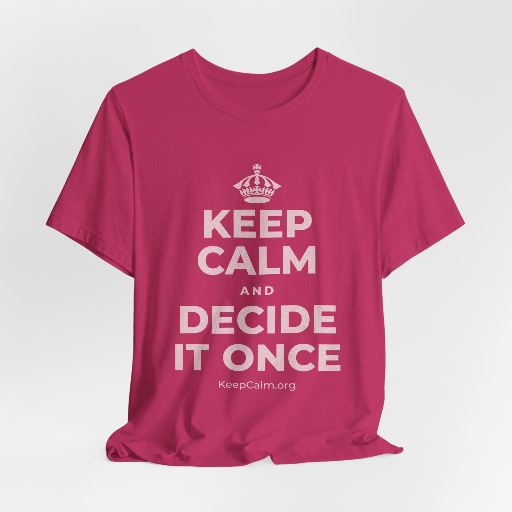 KEEP CALM AND DECIDE IT ONCE T-Shirt (Baby Blue–Silver)