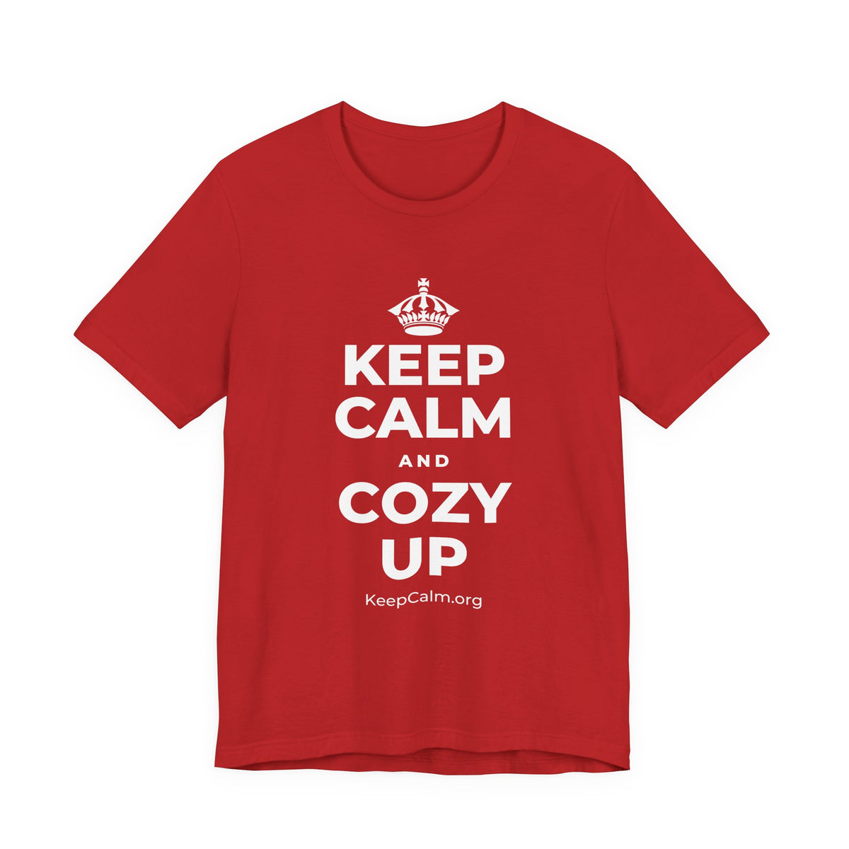 KEEP CALM AND COZY UP T-Shirt (White–Asphalt)