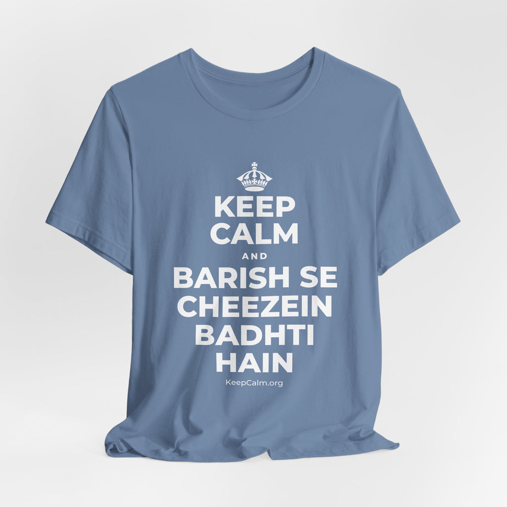 KEEP CALM AND BARISH SE CHEEZEIN BADHTI HAIN T-Shirt (Soft Cream–Heather Mauve)