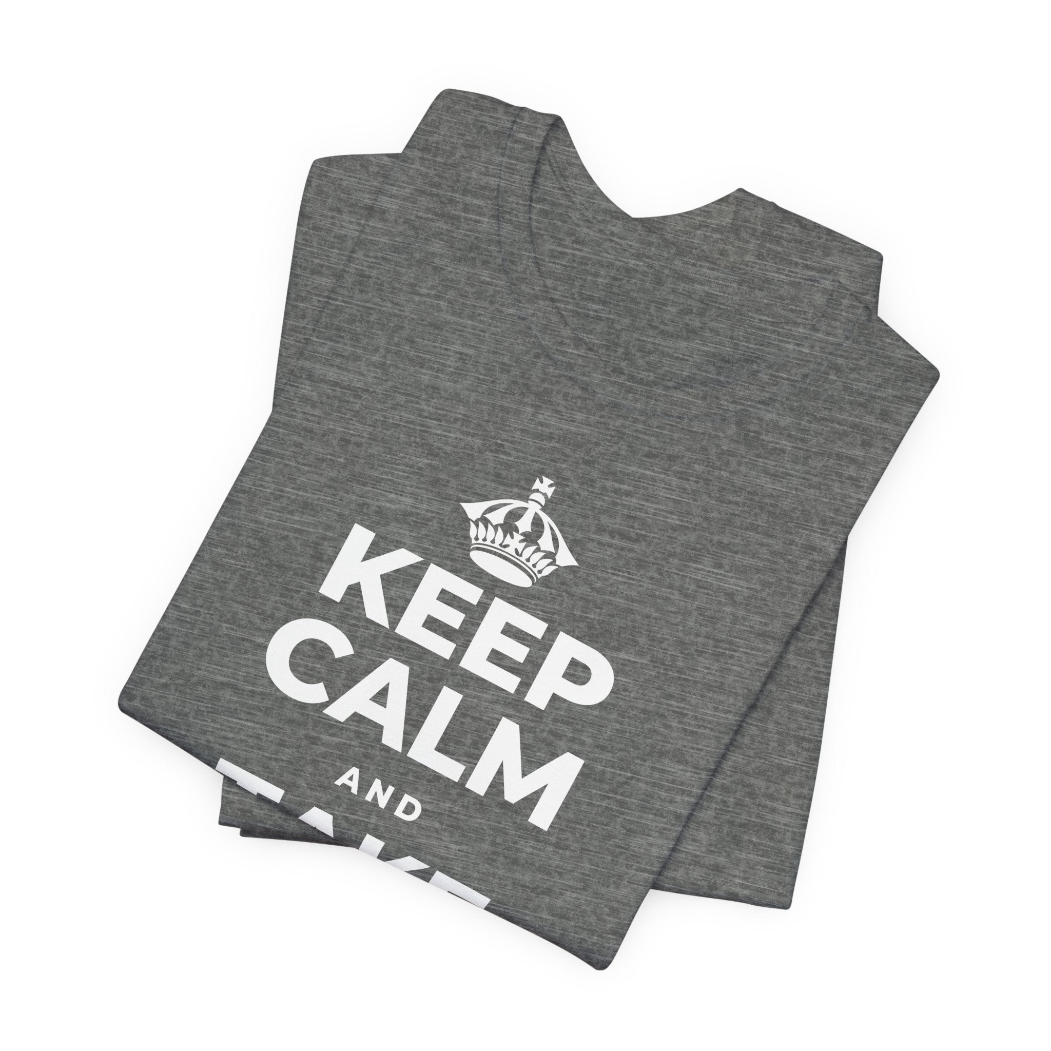 KEEP CALM AND TAKE A BOW T-Shirt (Baby Blue–Silver)