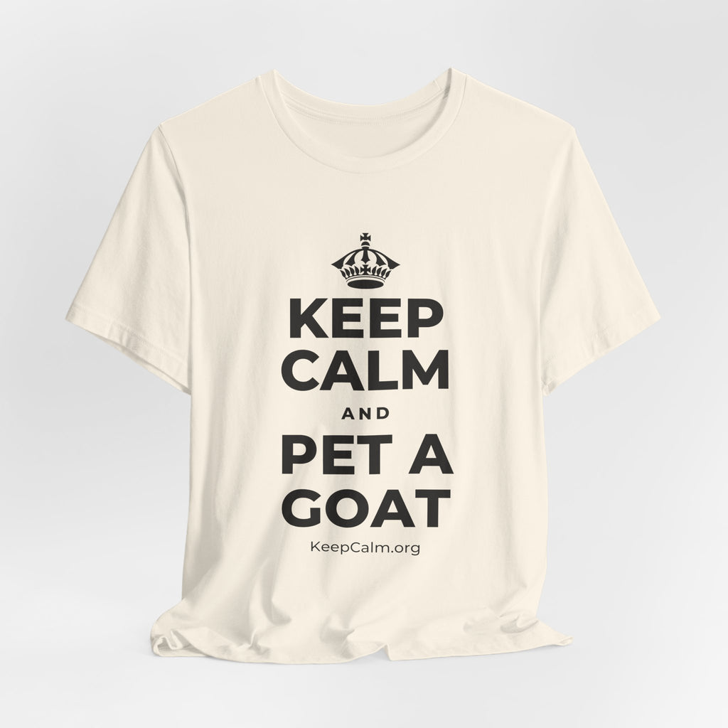 KEEP CALM AND PET A GOAT T-Shirt (White–Asphalt)