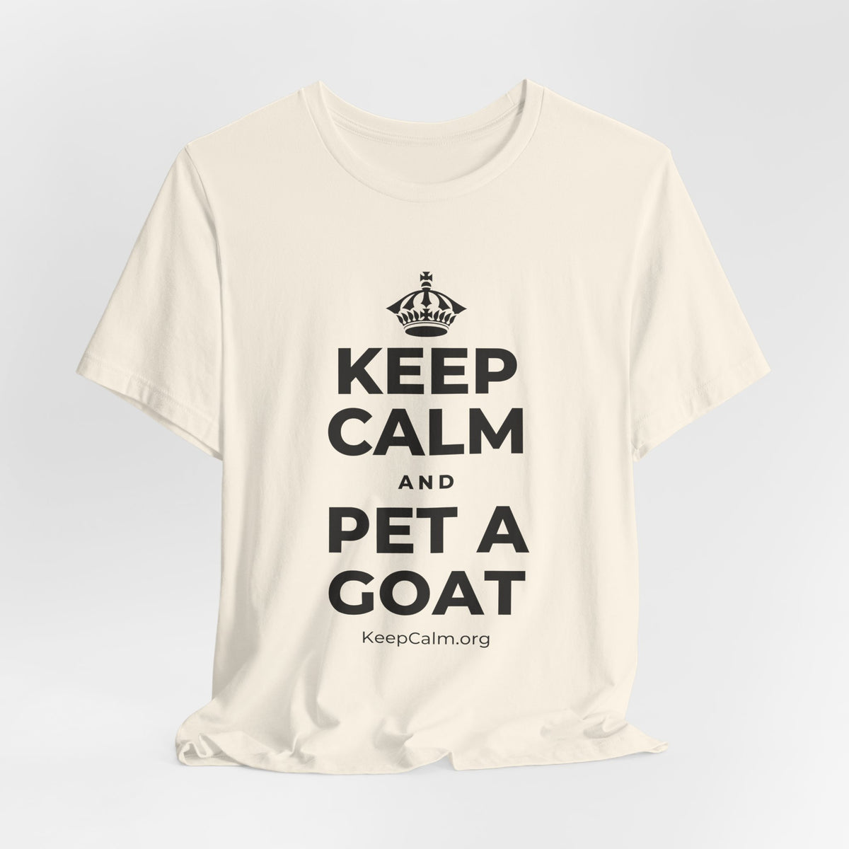 KEEP CALM AND PET A GOAT T-Shirt (White–Asphalt)