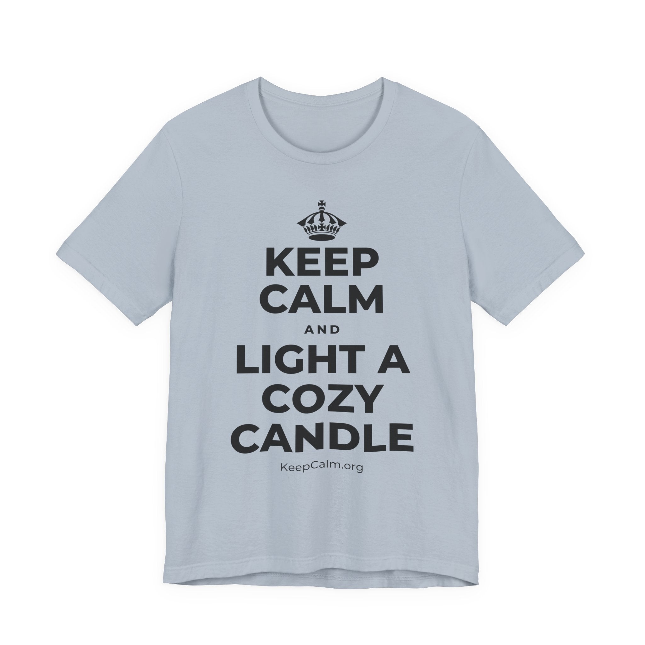 KEEP CALM AND LIGHT A COZY CANDLE T-Shirt (White–Asphalt)